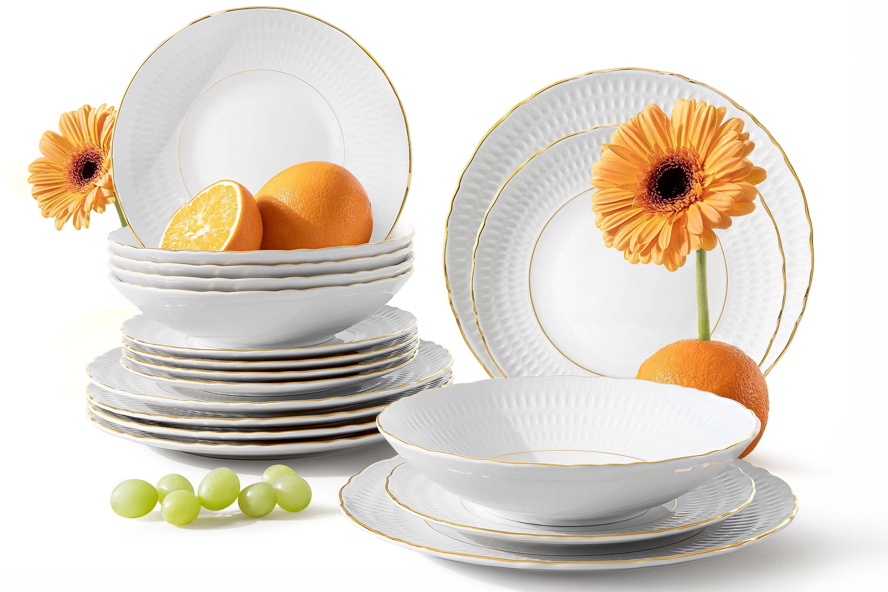 KONSIMO® Tafelservice CMIELOW SOFIA Geschirrset, Hochwertiges Premium-Porzellan (18-tlg), 6 Personen, Porzellan, handgemalte Dekoration in echtem Gold, elegante Verzierung, Handwäsche