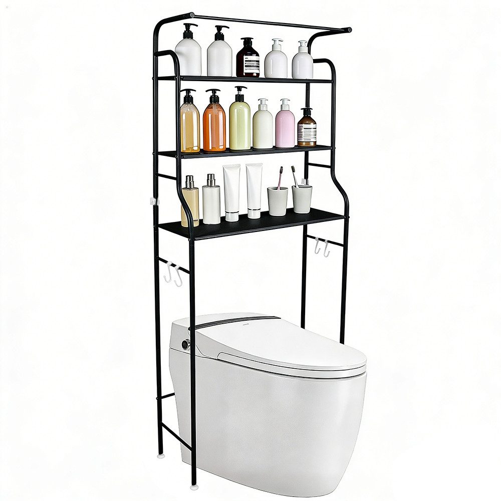 JEOBEST Badregal Toilettenregal mit 3 Ablagen, Platzsparend mit Haken 47 x 25 x 160 cm, 1-tlg., Toilettenregal, Badezimmerregal, Handtuchhalter