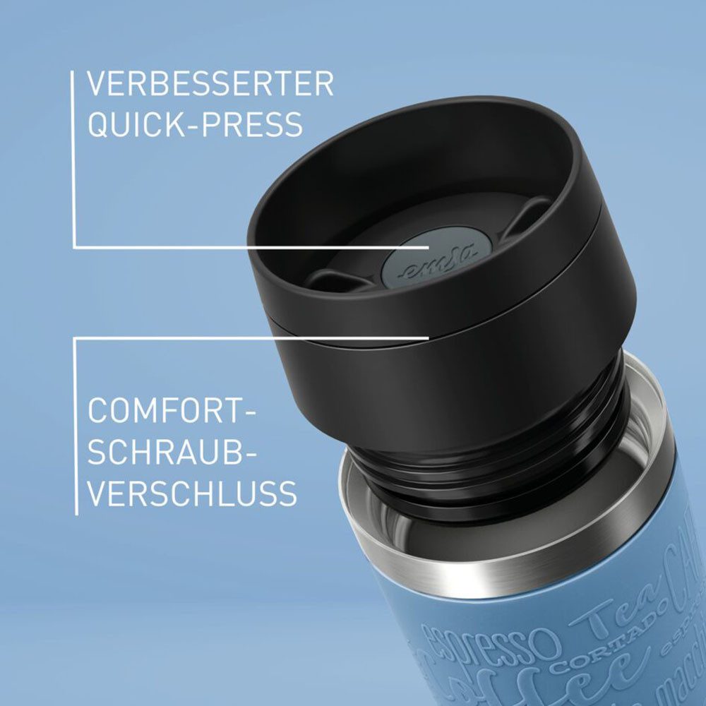 Emsa Thermobecher Travel Mug Classic, mit 360°-Trinköffnung, auslaufsicher, rutschfest, Edelstahl, Kunststoff, Silikon, 4h heiß, 8h kalt - 360 ml / 6h heiß, 12h kalt - 500 ml, 100% dicht