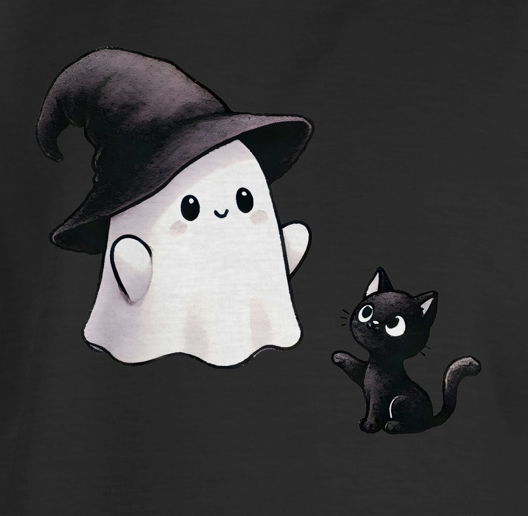 Shirtracer T-Shirt Süßes Geister Motiv mit Katze, Halloween Katzenmotiv Halloween Kostüme für Kinder