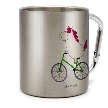 Mr. & Mrs. Panda Tasse Einhorn Radfahrer - Transparent - Geschenk, Unicorn, Feenstaub, Bike, Edelstahl, Karabinerhaken