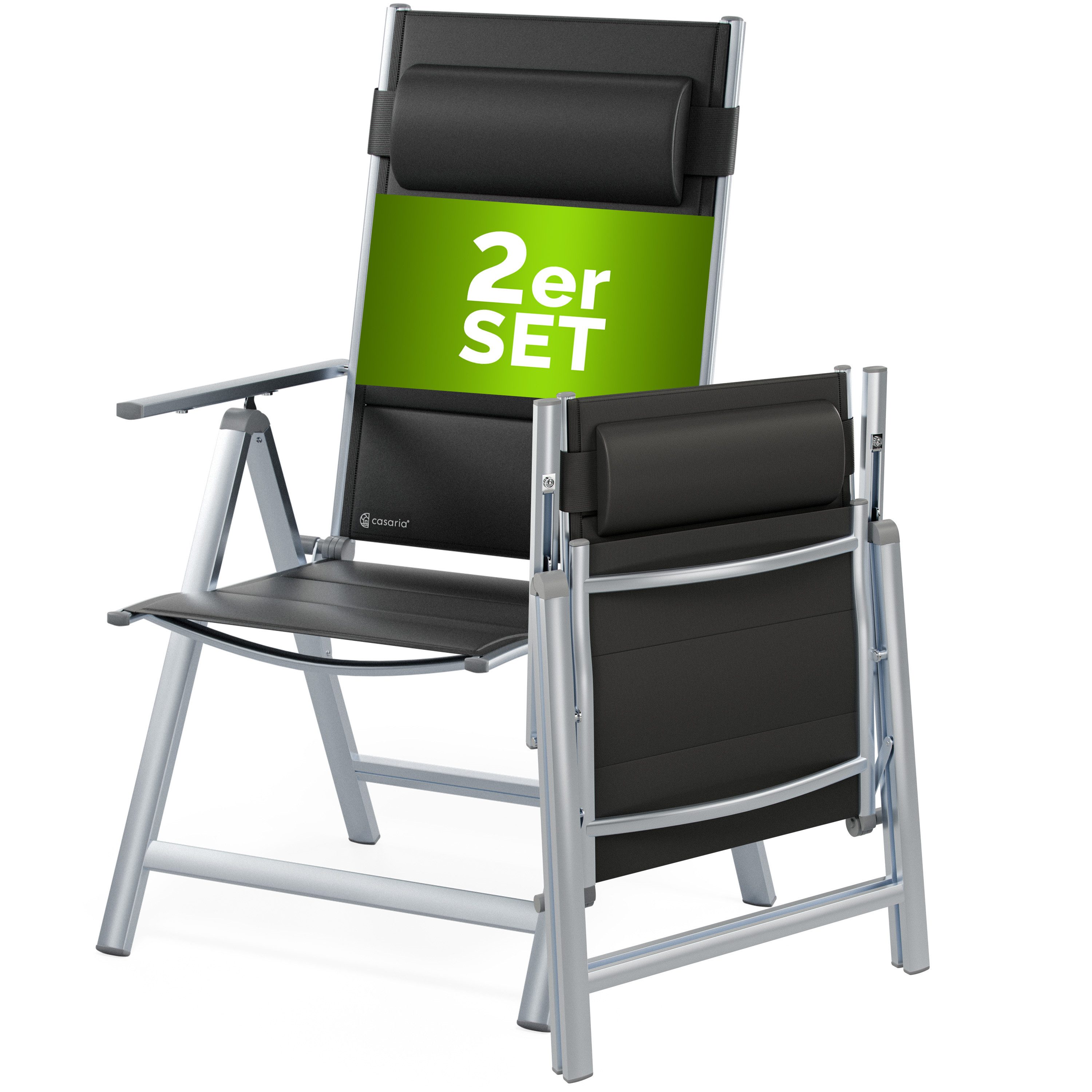 Casaria Gartenstuhl Bern Premium (2 St), Lehne 8-Fach Verstellbar Alu Gepolstert 120kg Belastbarkeit Wetterfest