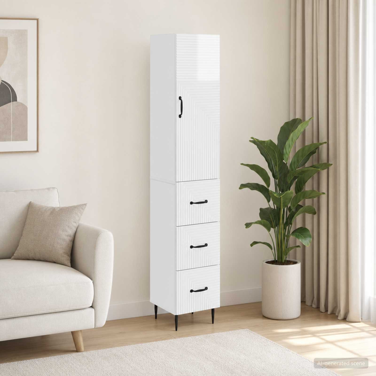 furnicato Container Schubladen-Schrank 33 x 34,5 x 90 cm Hochglanz weiß (1-St) Wandschrank mit Schiebetüren und 3 Schubladen für dein Home Office