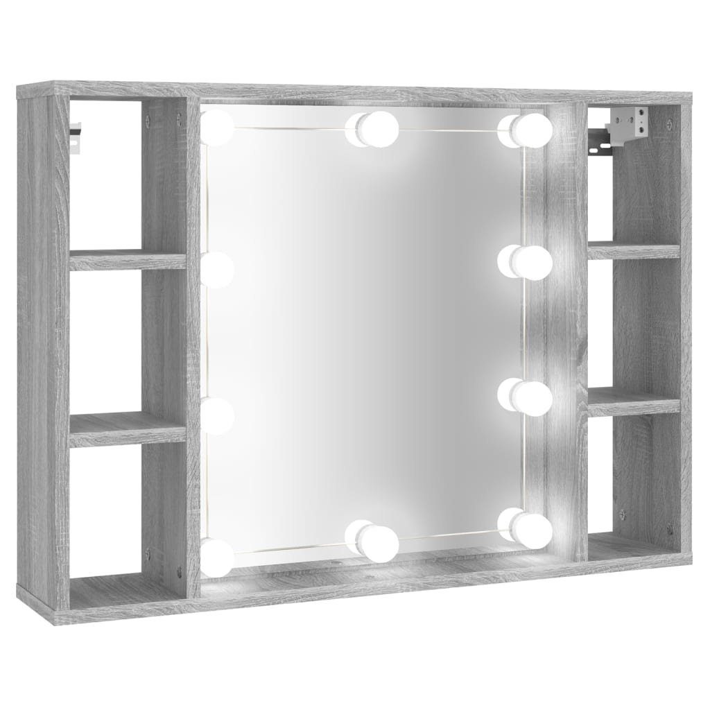 vidaXL Badezimmerspiegelschrank Spiegelschrank mit LED Grau Sonoma 76x15x55 cm