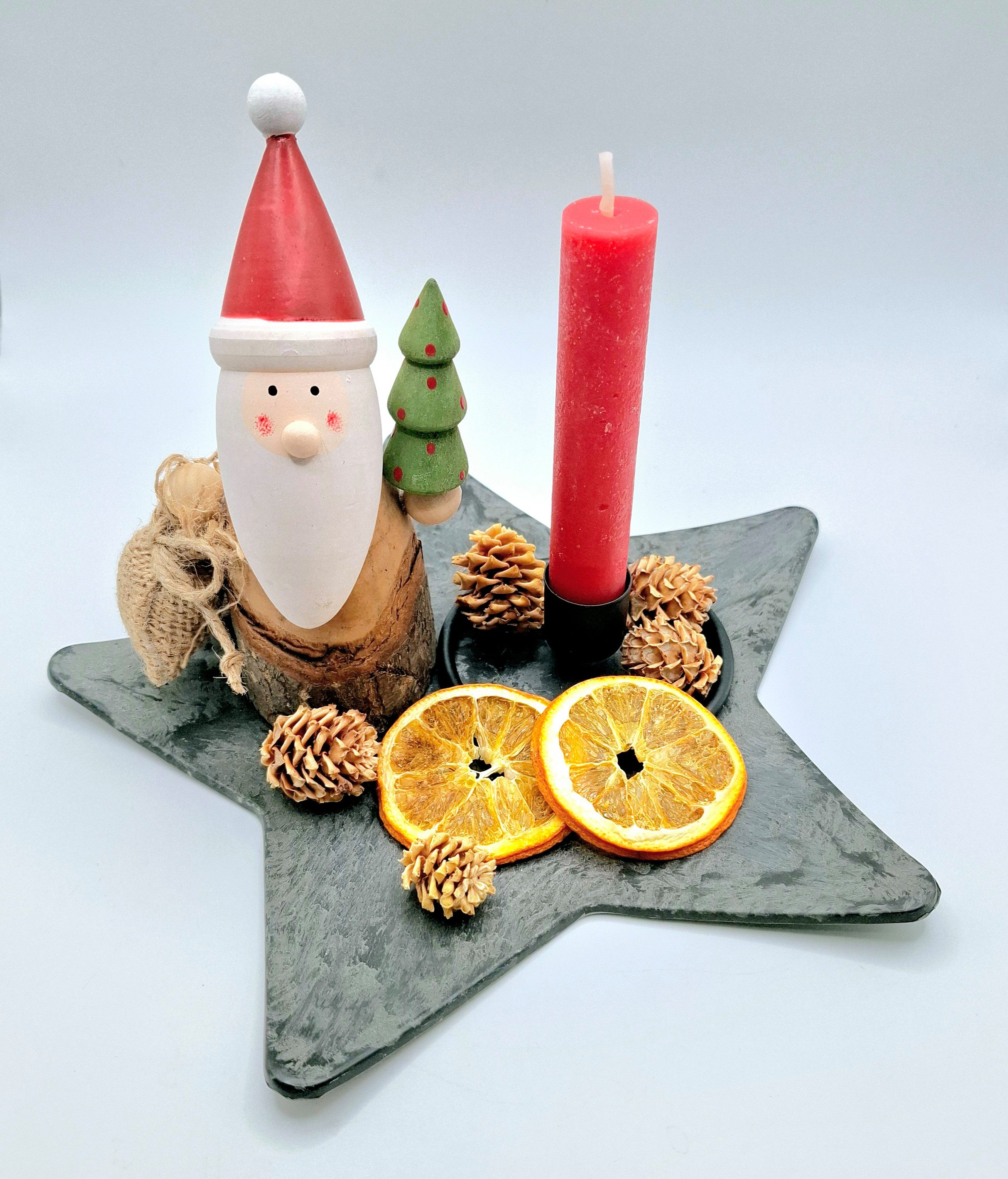 meytrade Adventskranz winterliche Tischdeko Adventslicht mit Kerze, Weihnachtsmann & Zapfen, 10 Teile im Set