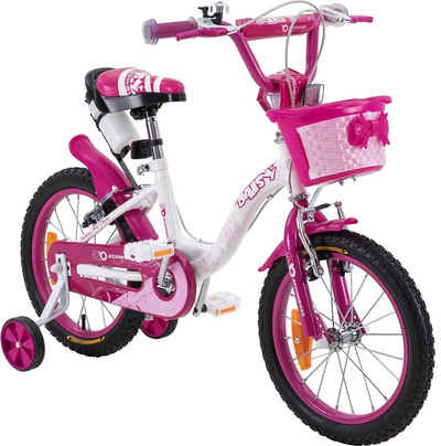 Actionbikes Motors Kinderfahrrad Kinder Mädchen Fahrrad Daisy, 1 Gang, ohne Schaltung, (16 Zoll, ab 105 cm Körpergröße, max. Zuladung 40 kg, abnehmbare Stützräder, Klingel, Trinkflasche inkl. Halterung, Reflektoren, Antirutschgriffe, Lenkerschutz, 1-tlg)