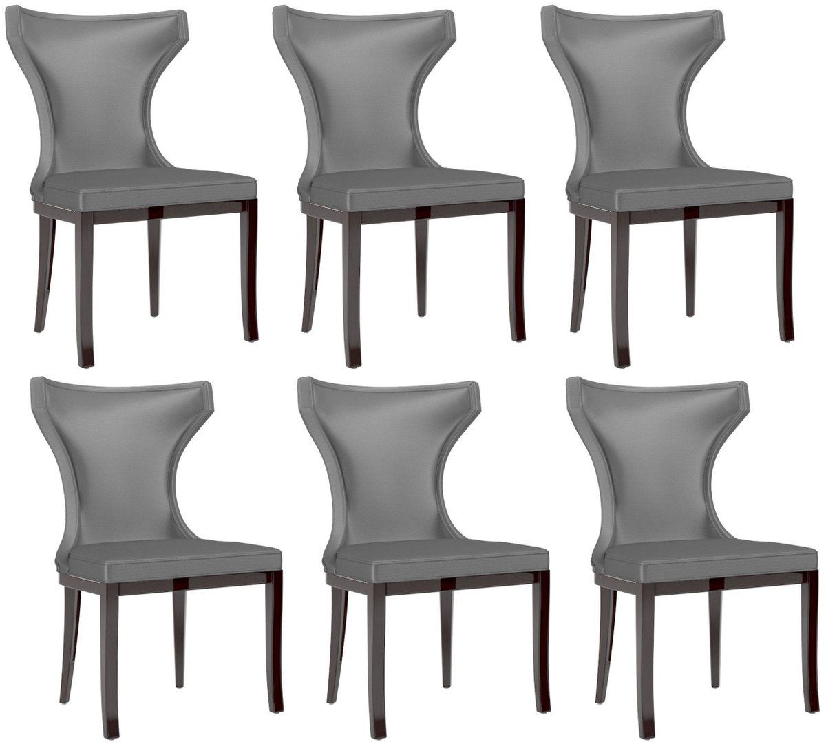 Casa Padrino Esszimmerstuhl Luxus Esszimmer Stuhl Set Silber / Dunkelbraun 50 x 50 x H. 90 cm - Edles Küchen Stühle 6er Set - Luxus Esszimmer Möbel
