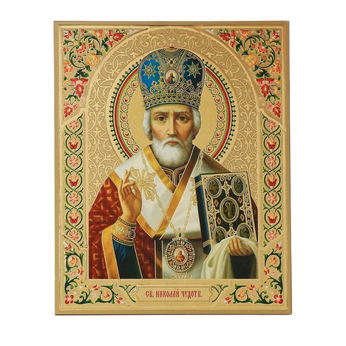 NKlaus Bild Sankt Nikolaus von Myra Holz Ikone 15x18cm christl Religion