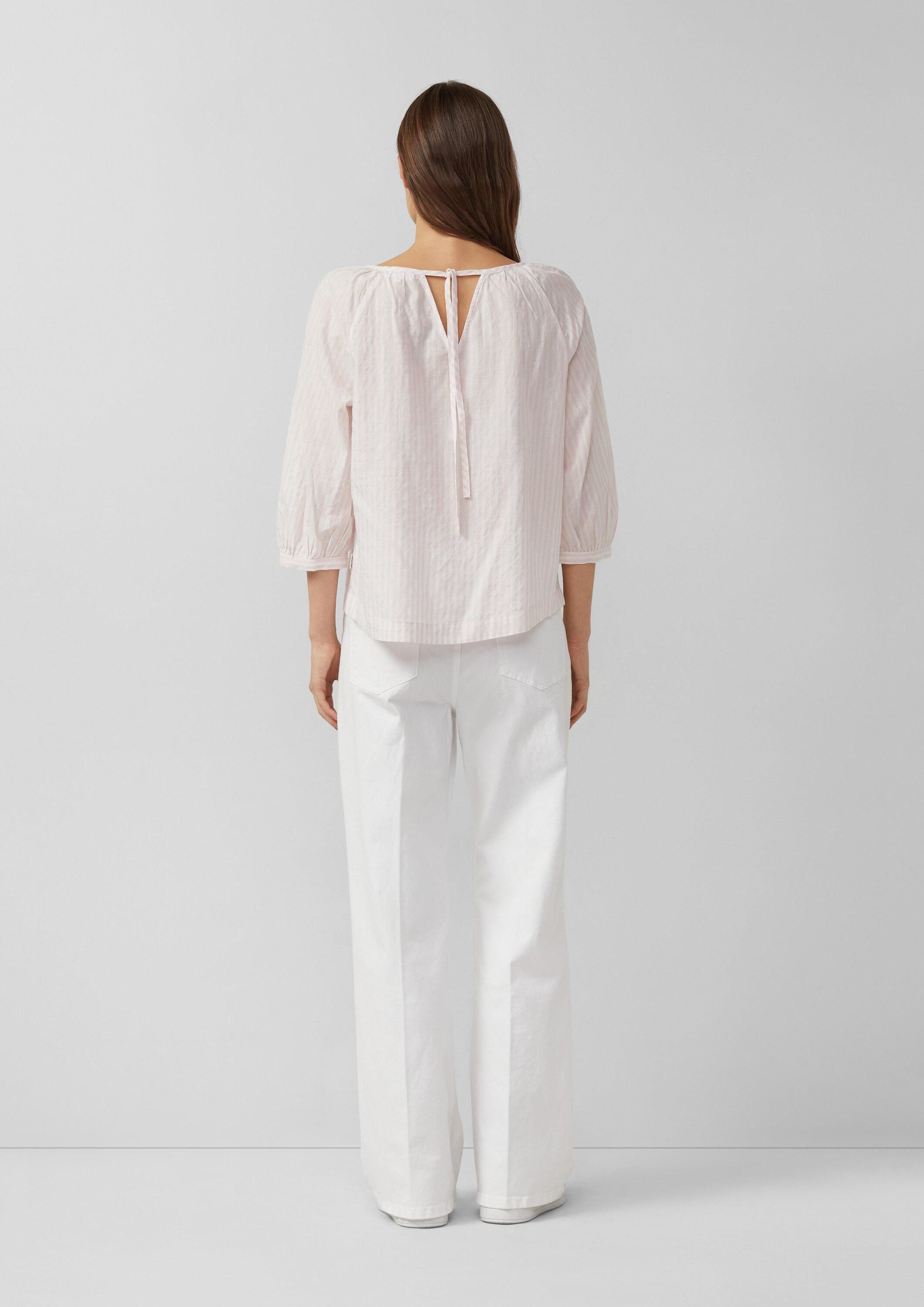 s.Oliver Kurzarmbluse Bluse Bluse aus Baumwoll-Viskosemix mit Raffung