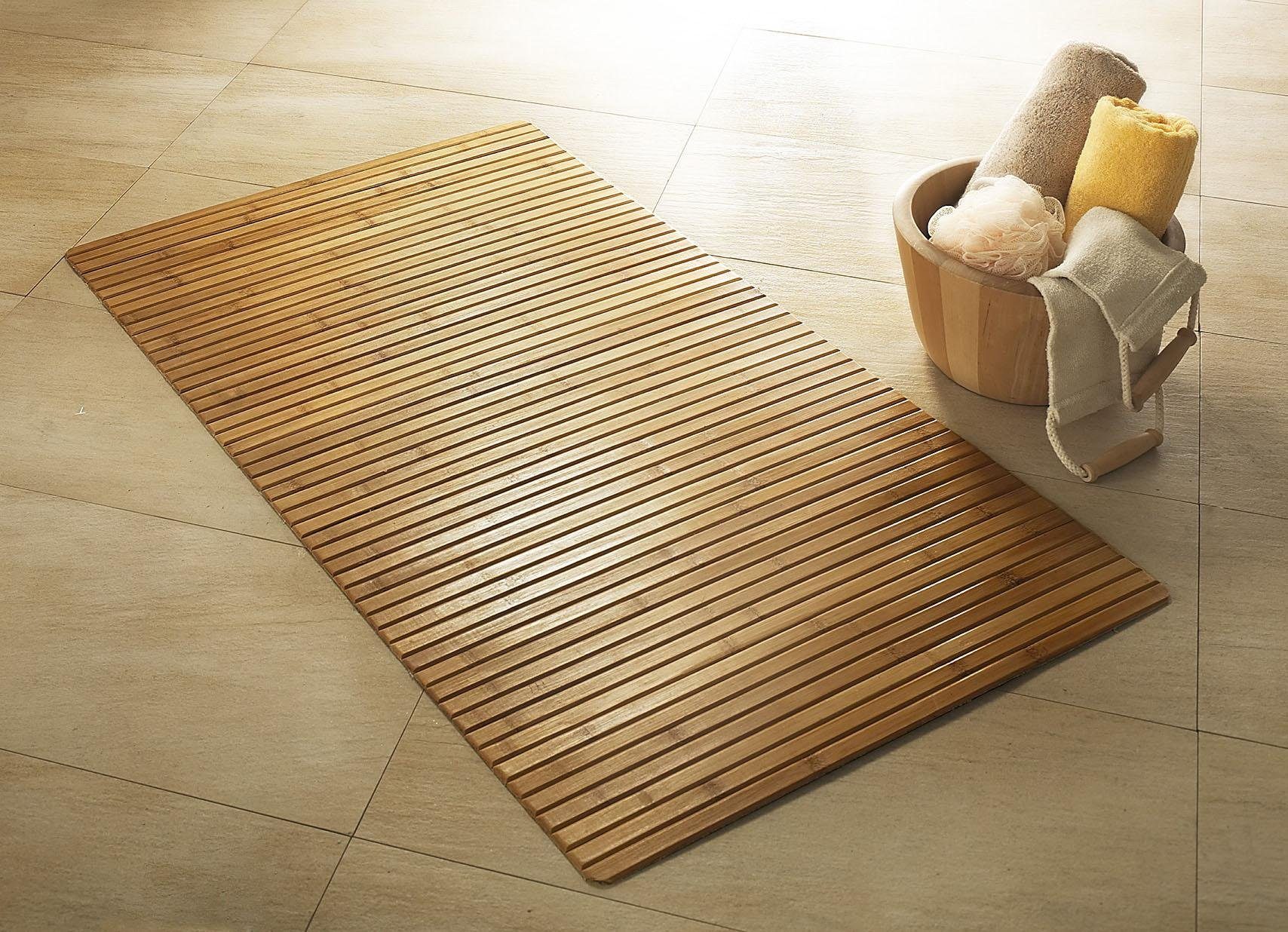Kleine Wolke Badematte Bambus Holzmatte, Badvorleger, Höhe 5 mm, rutschhemmend beschichtet, fußbodenheizungsgeeignet, Holzwerkstoff, rechteckig, 100% Bambus – Bild 3 von 4