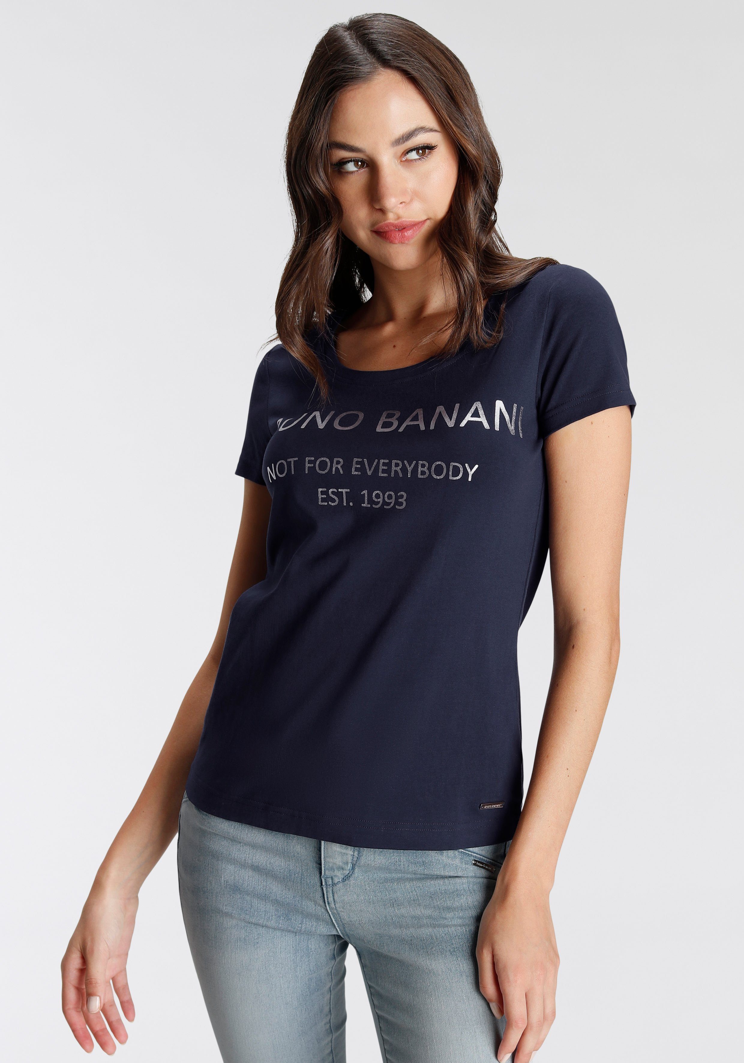 Bruno Banani T-Shirt mit NEUE marine goldfarbenem KOLLEKTION Logodruck