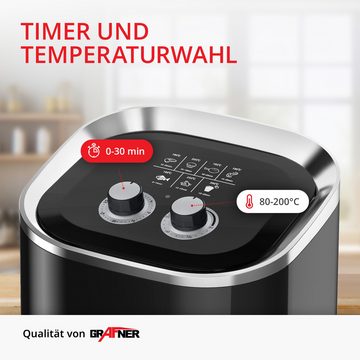 Grafner Heißluftfritteuse Heißluftfritteuse Airfryer 3,6 Liter analog 1200 Watt, 1200,00 W, 3,6 Liter Fassungsvermögen, 7 Programme