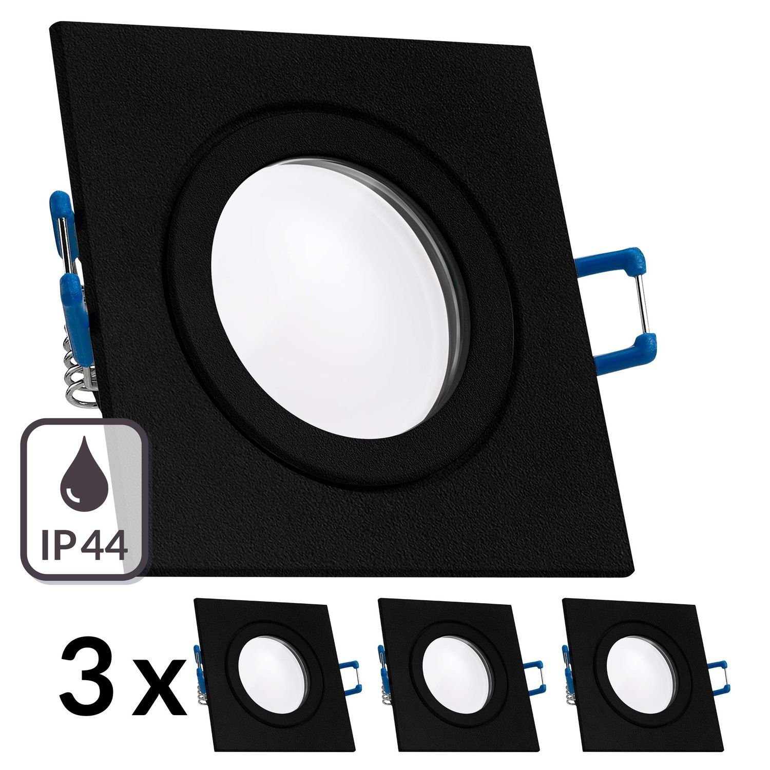 LEDANDO LED flach schwarz 5W 3er in mit Leuchtmi LED Set extra IP44 Einbaustrahler Einbaustrahler