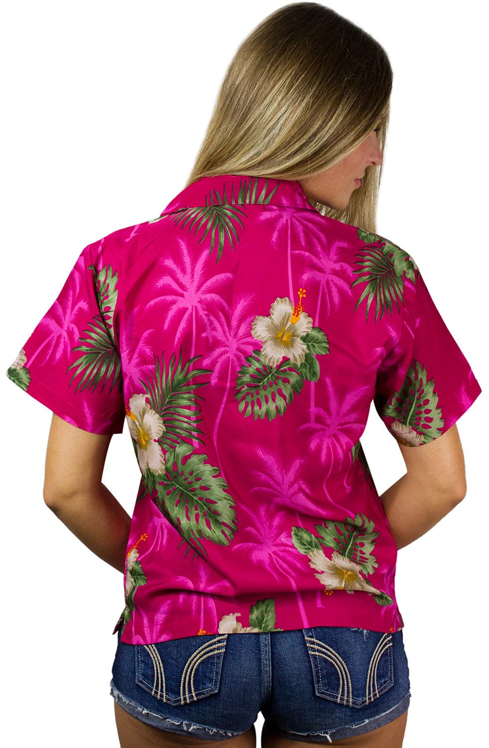 King Kameha Hawaiihemd Small Flower Funky Hawaiibluse Damen Kurzarm Front-Tasche Stylish
