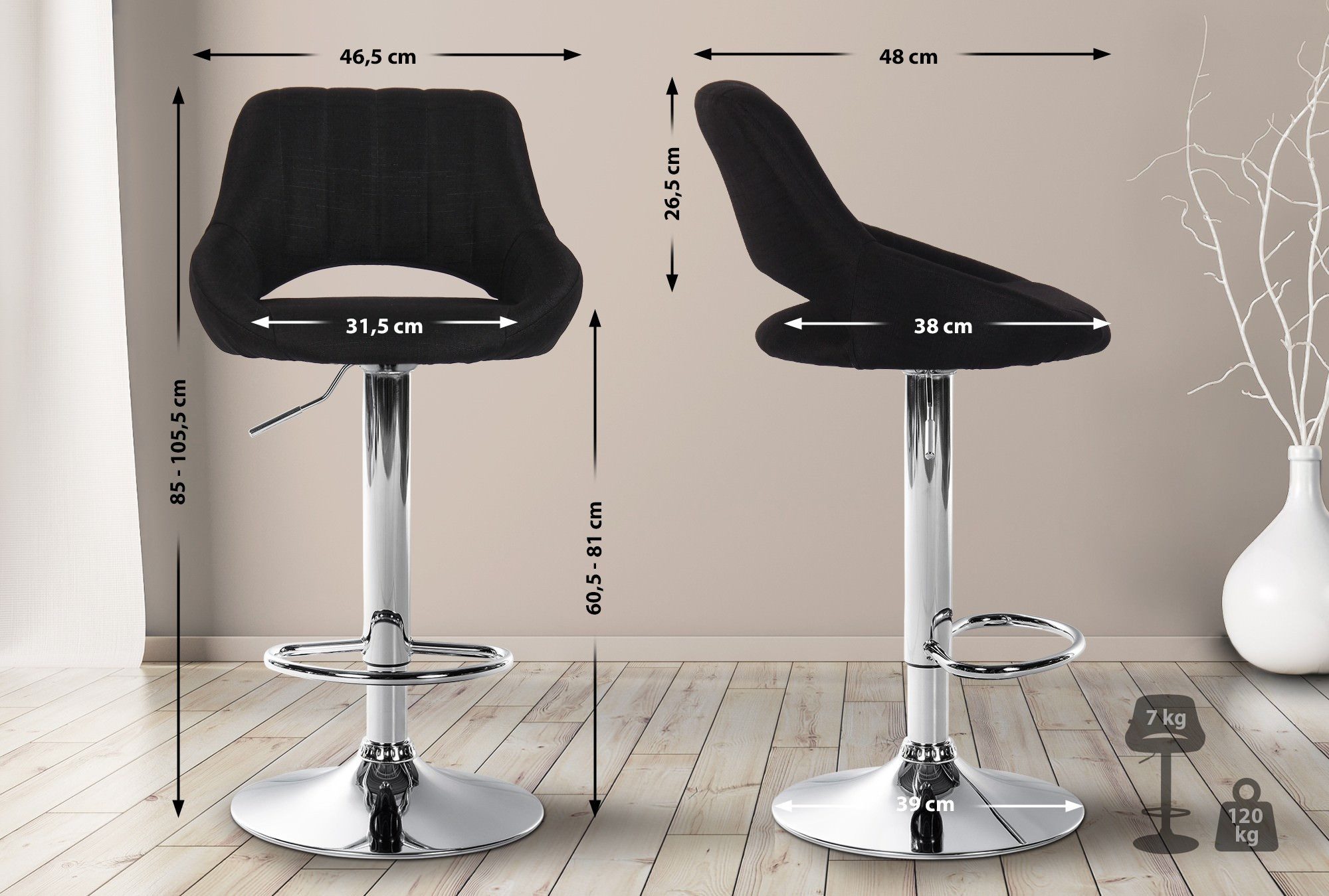 CLP Barhocker Milet Stoff (2er Set, günstig online kaufen