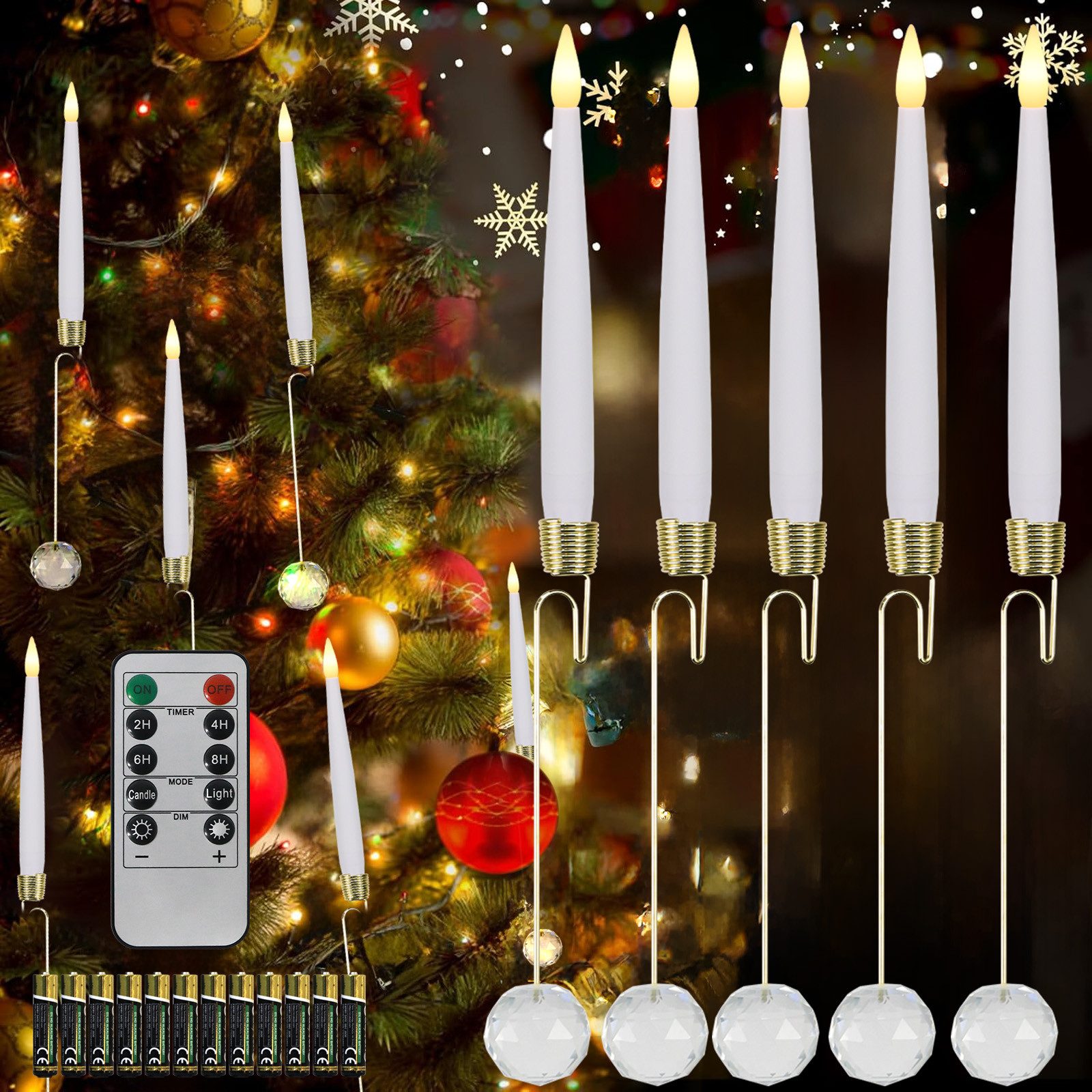 kisidus LED-Kerze LED Weinachtsbaum Kerzen mit Kristallkugel Haken,12 pcs ( günstig online kaufen