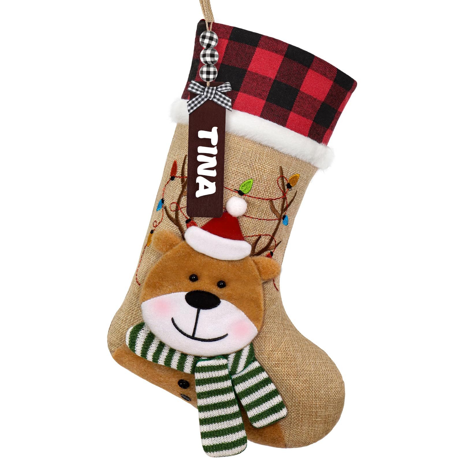 FOUORTUNATE-BEE Nikolausstiefel Großer Weihnachtsstrumpf zum Aufhängen mit eigenem Namen, Personalisierter Strumpf für Familie, Kamin und Weihnachtsgeschenk