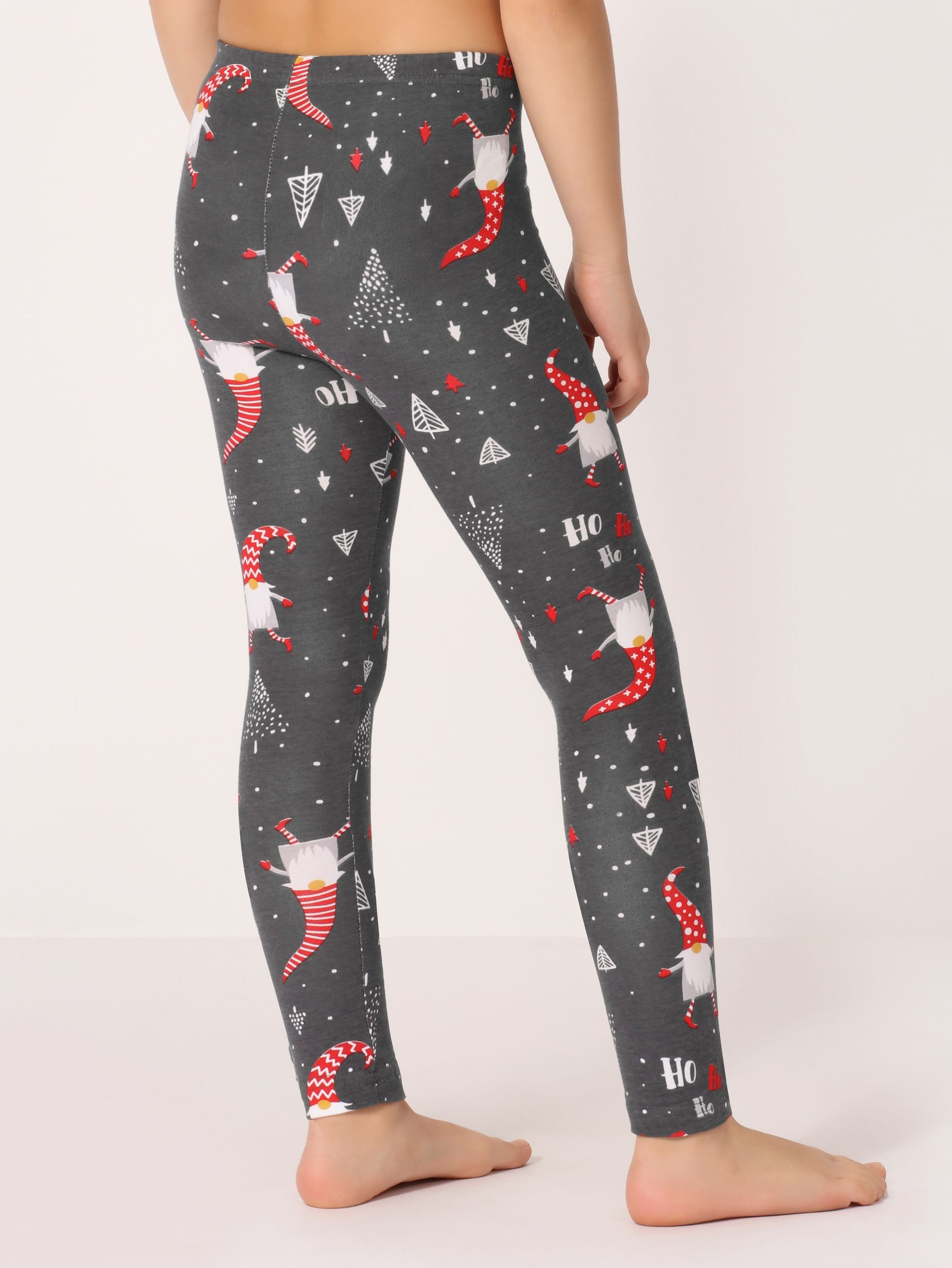 MS10-337 Baumwolle Lange Style (1-tlg) Merry Mädchen Leggings Dunkelmelange/Weihnachtsmänner Bund Leggings elastischer aus