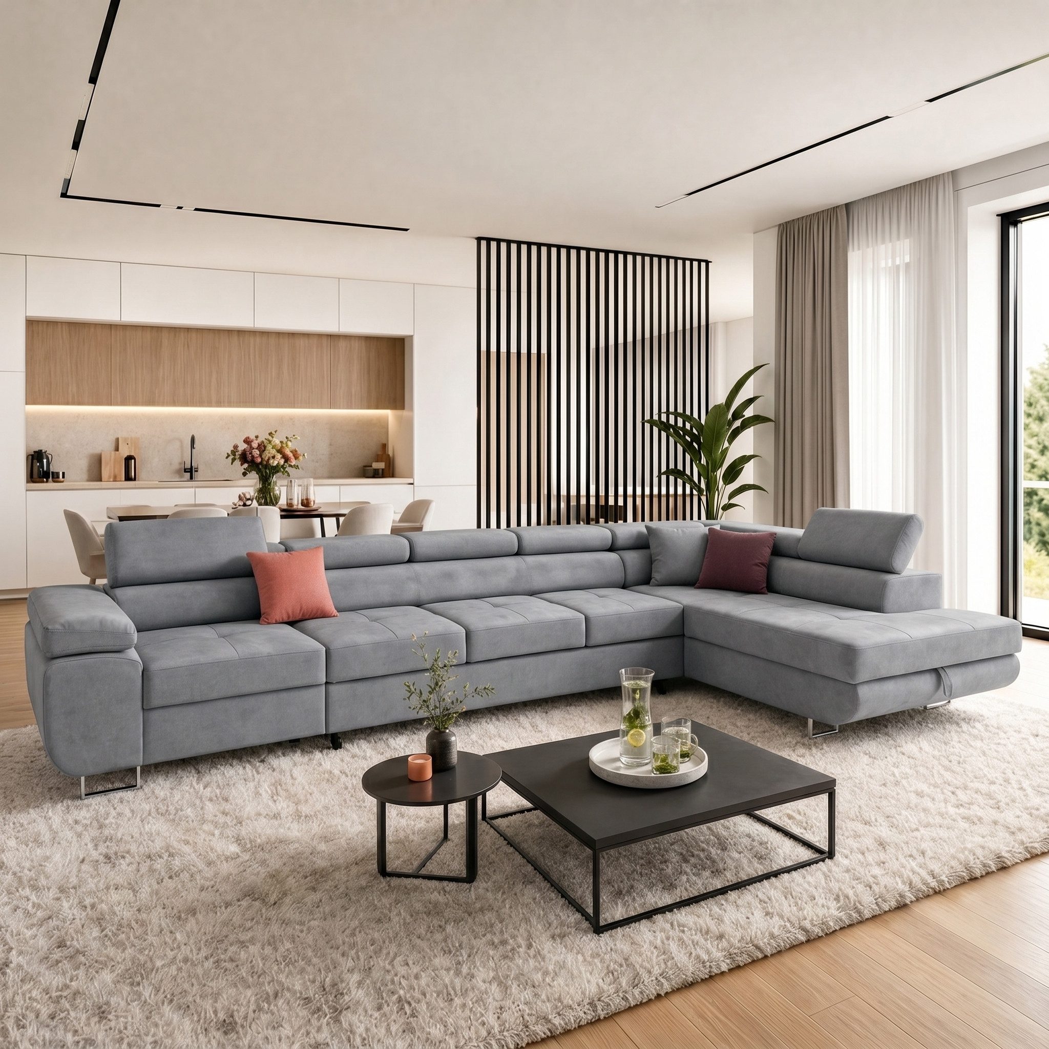 Muffo Ecksofa WILD XXL, mit Bettkasten, Hohe Metallfüße, verstellbare Kopfstützen, Liegefläche 125x240