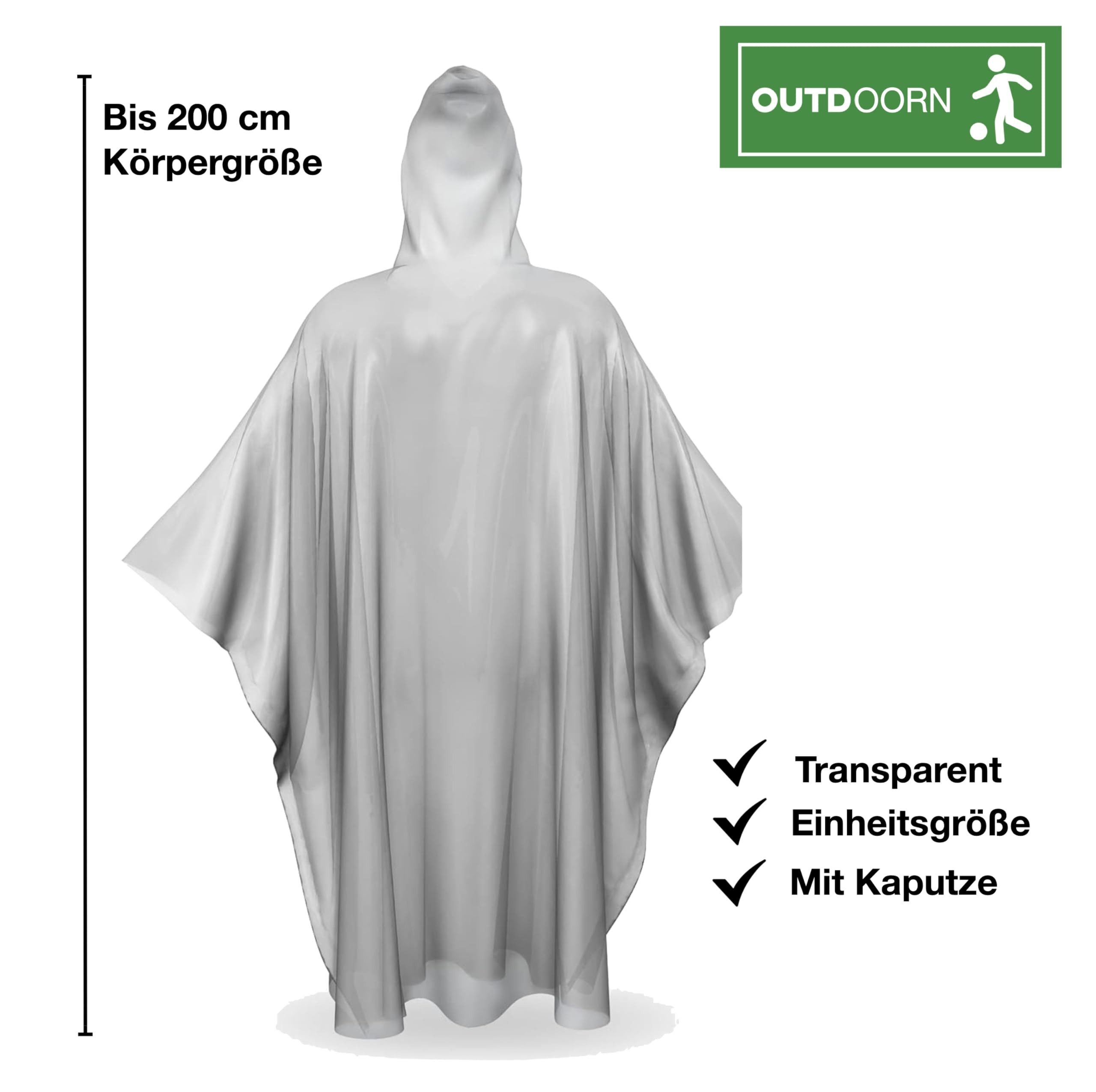 Outdoorn Regenponcho 6x Einweg Regenjacke & Regenponcho mit Kaputze - Einmal Regenjacke (6er Set, 6-St)