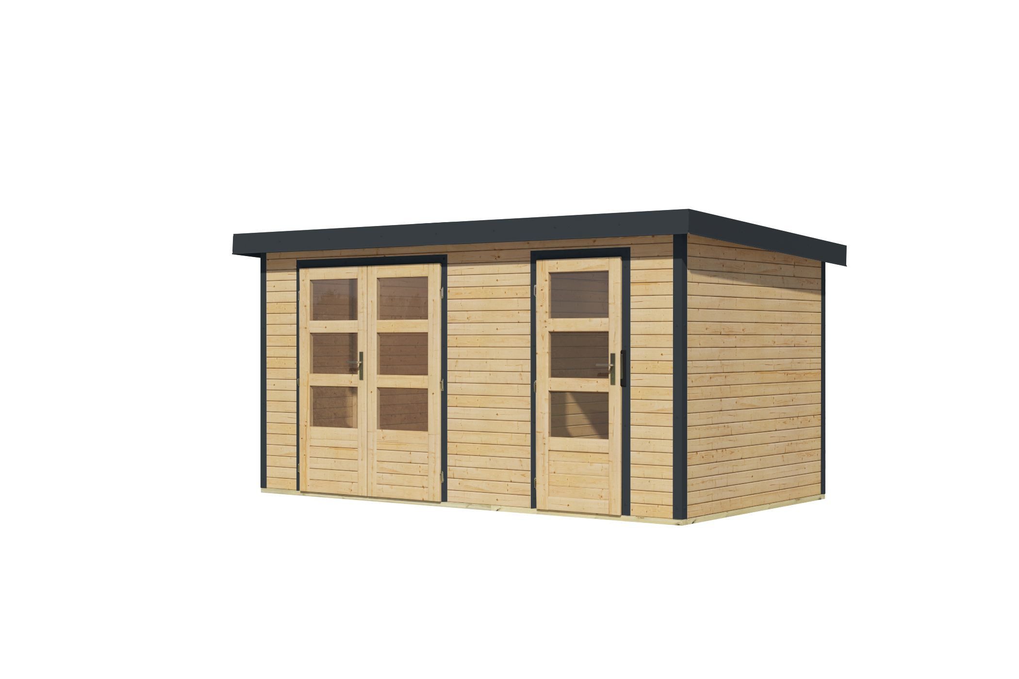 Karibu Gartenhaus Metall-Holzgartenhaus mit 19 mm Fichte, Trapezblechdach, BxT: 401x214 cm, (1 Stück, Gartenhaus Kalifornien, naturbelassen), naturbelassen