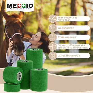 meDDio Pferdebandage 1 Haftbandage Selbsthaftende Bandage / Fixierbinde 7,5 cm x 4,5 m grün