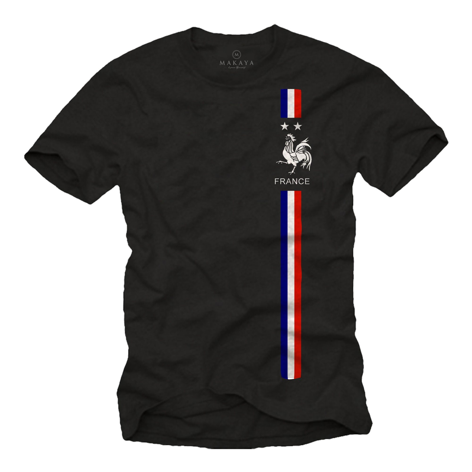 MAKAYA Print-Shirt Geschenke Flagge Fahne Herren Frankreich Schwarz Trikot Männer Fußball