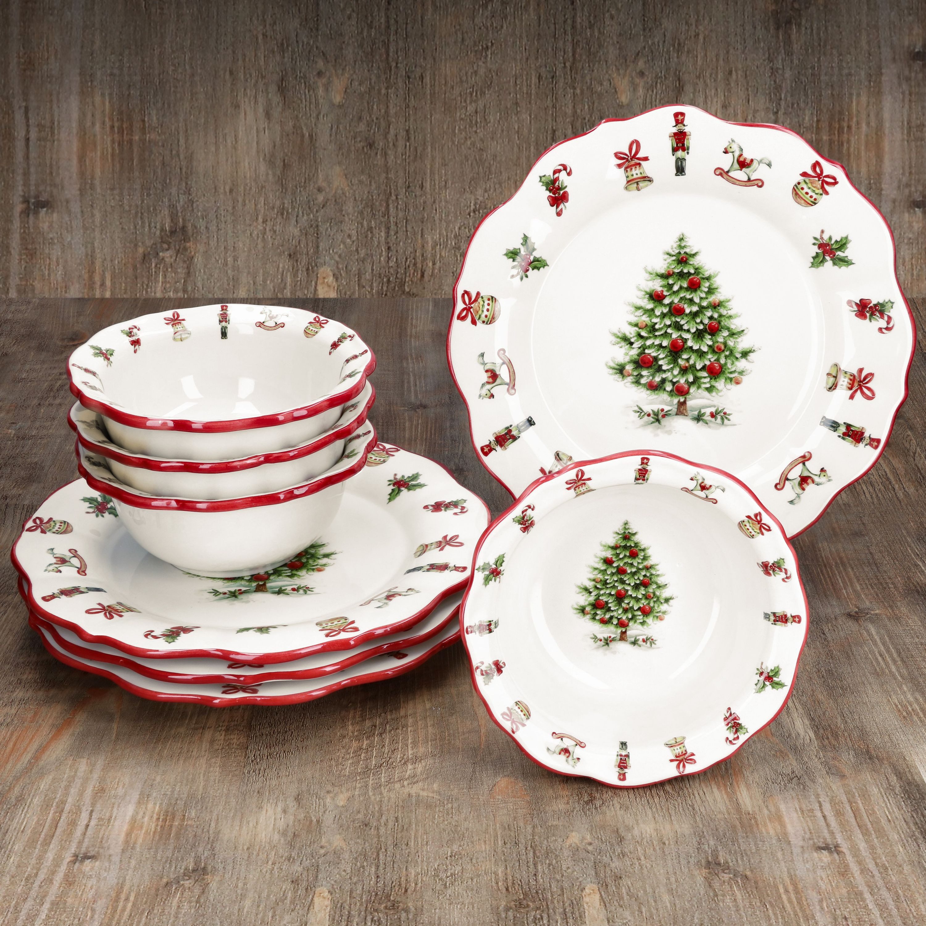 MamboCat Tafelservice 8tlg Diner-Set Maestro Natale 4 Personen Essteller Schale Weihnachten, Keramik