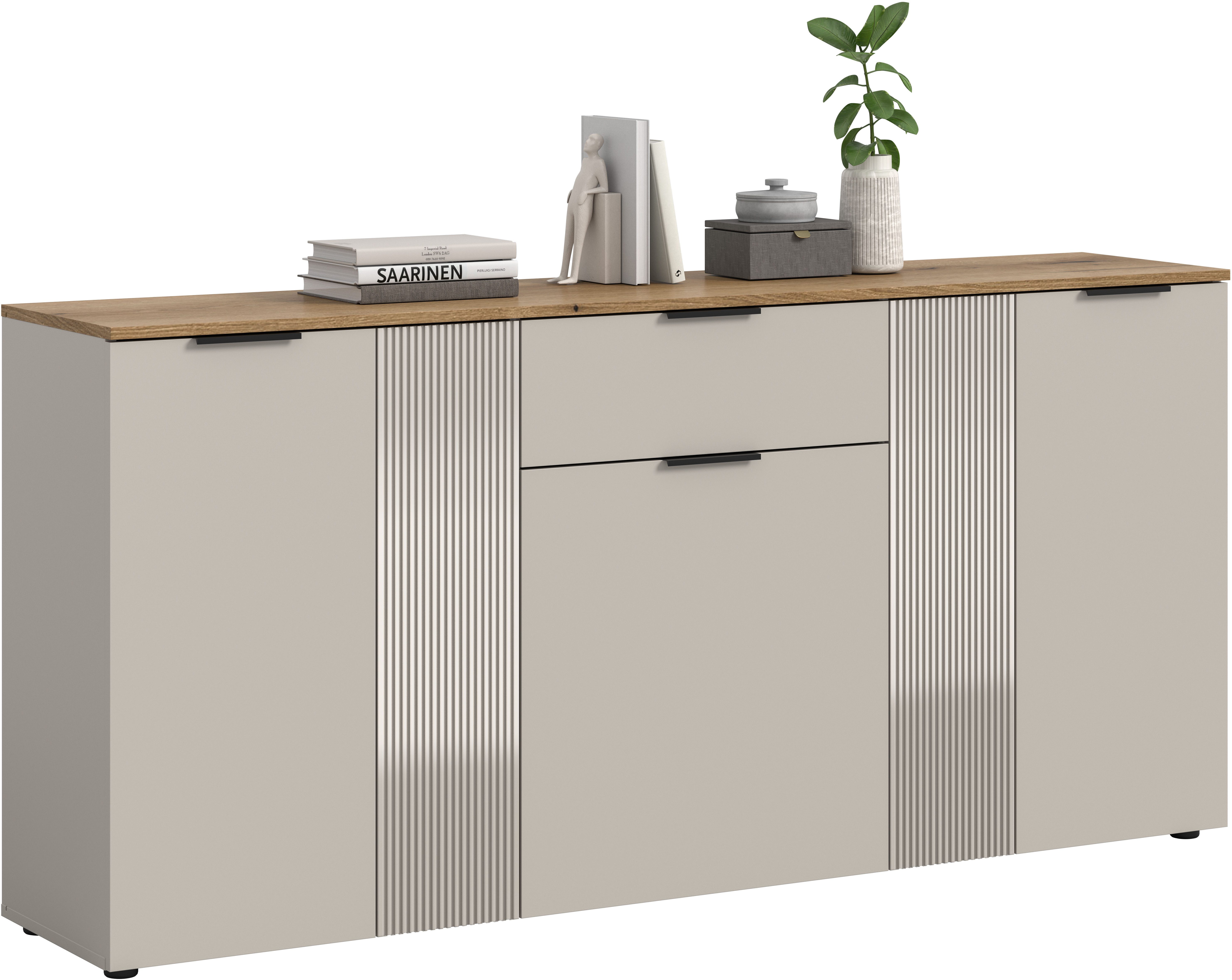 Home affaire Sideboard EDIL, Breite 140 cm, 2 Türen, 4 Schubkästen, 2 Einlegeböden, 3 Fächer (moderne Farbkombination, Platz für ca. 7 Paar Schuhe), Garderobenschrank, Schuhschrank, Schuhkommode, Kommode, Anrichte