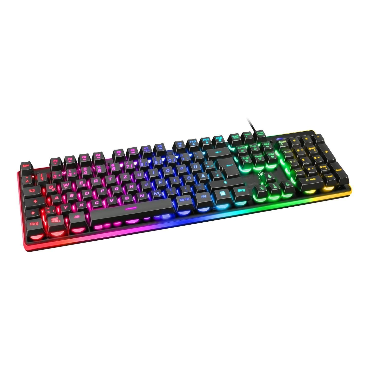 DELTACO Gaming Tastatur Anti-Ghosting) schwarz (Oberfläche (Membran, Herstellergarantie) 5 Jahre RGB-Beleuchtung, Aluminium, RGB, aus Gaming-Tastatur Aluminium