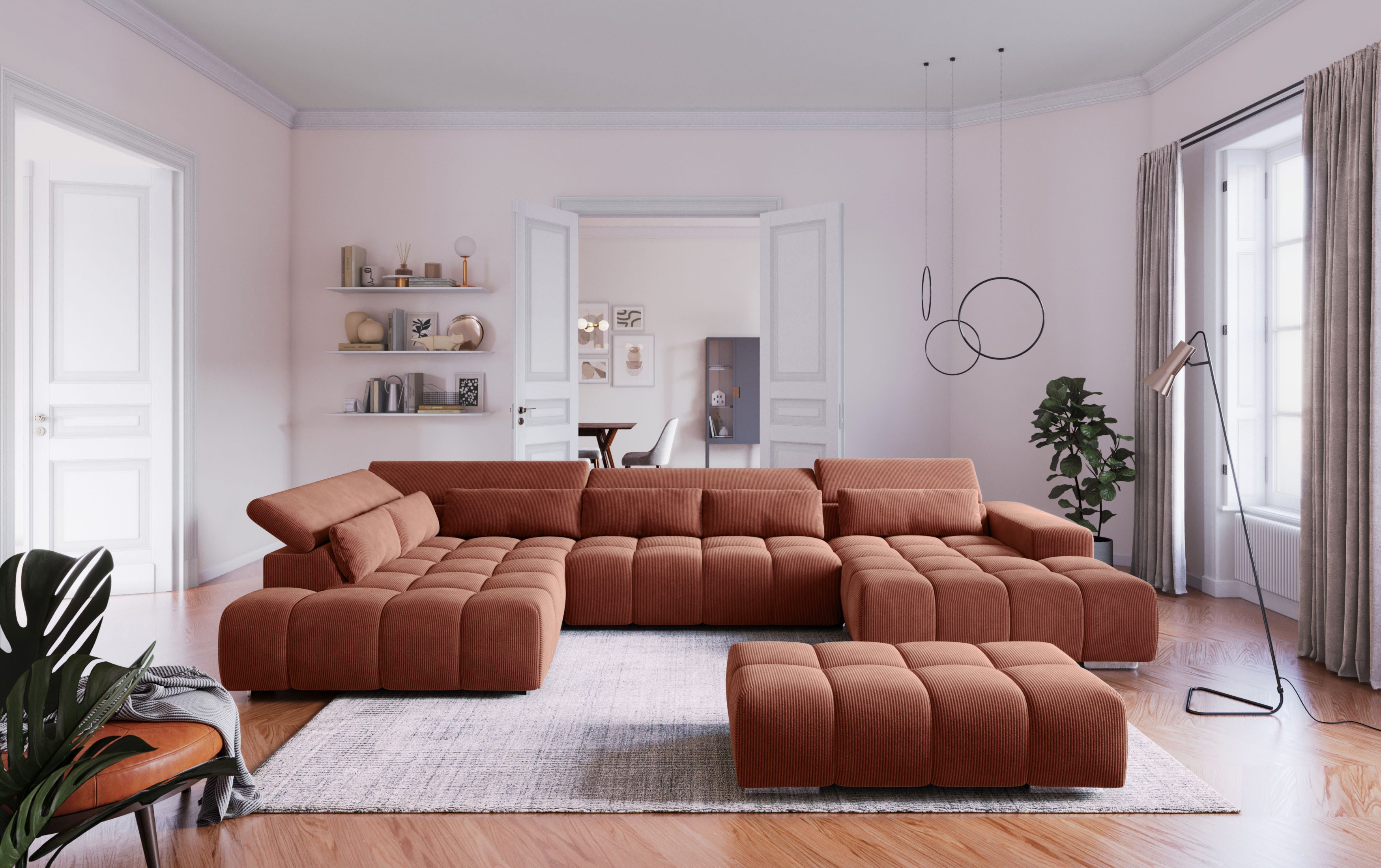 COTTA Wohnlandschaft Orion U-Form, mit Kopfteilverstellung & 6 Nierenkissen