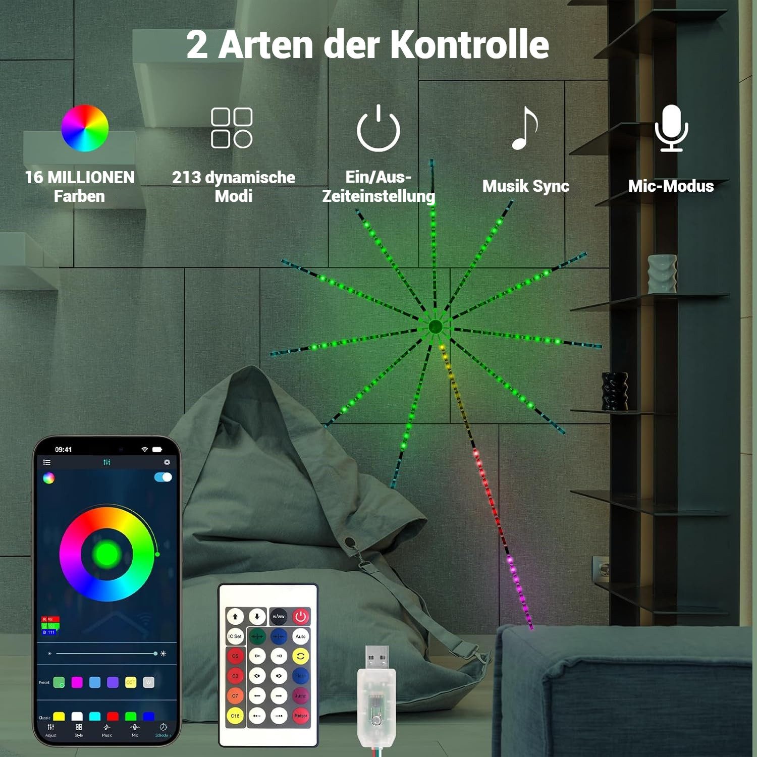 BlingBin LED-Lichterkette LED Feuerwerkslicht mit App, Fernbedienung, Bluet günstig online kaufen