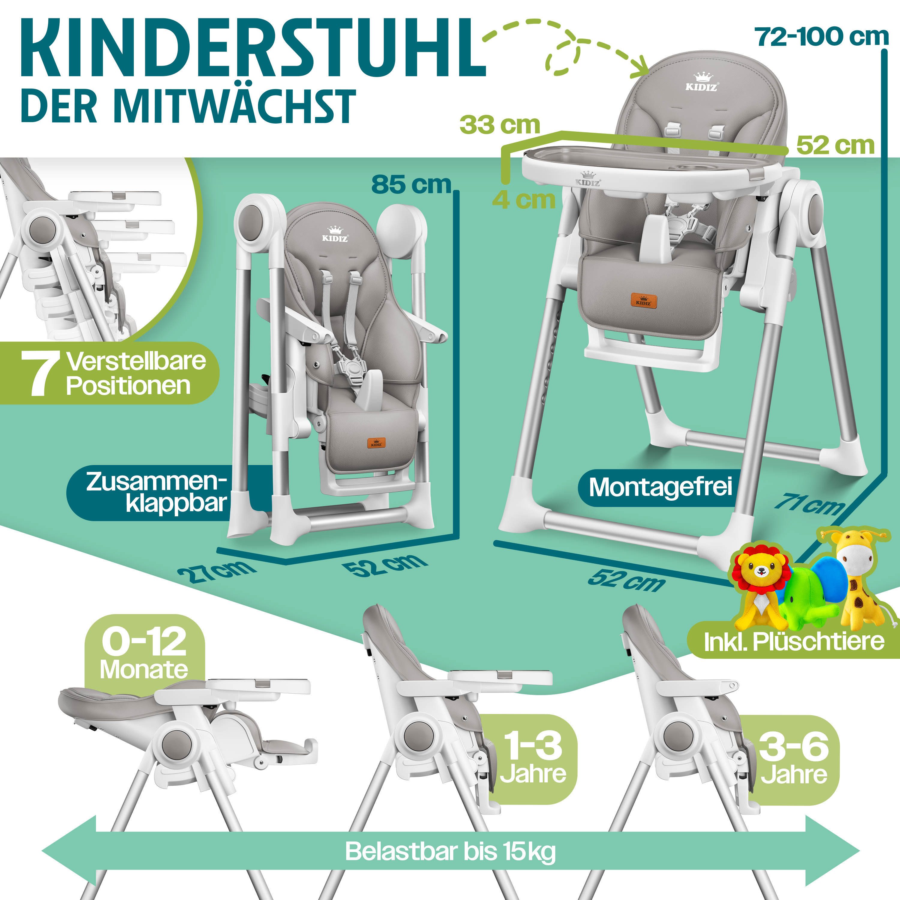 KIDIZ Kinderklappstuhl, 3in1 Kinderstuhl inkl. Spielbügel Babyliege