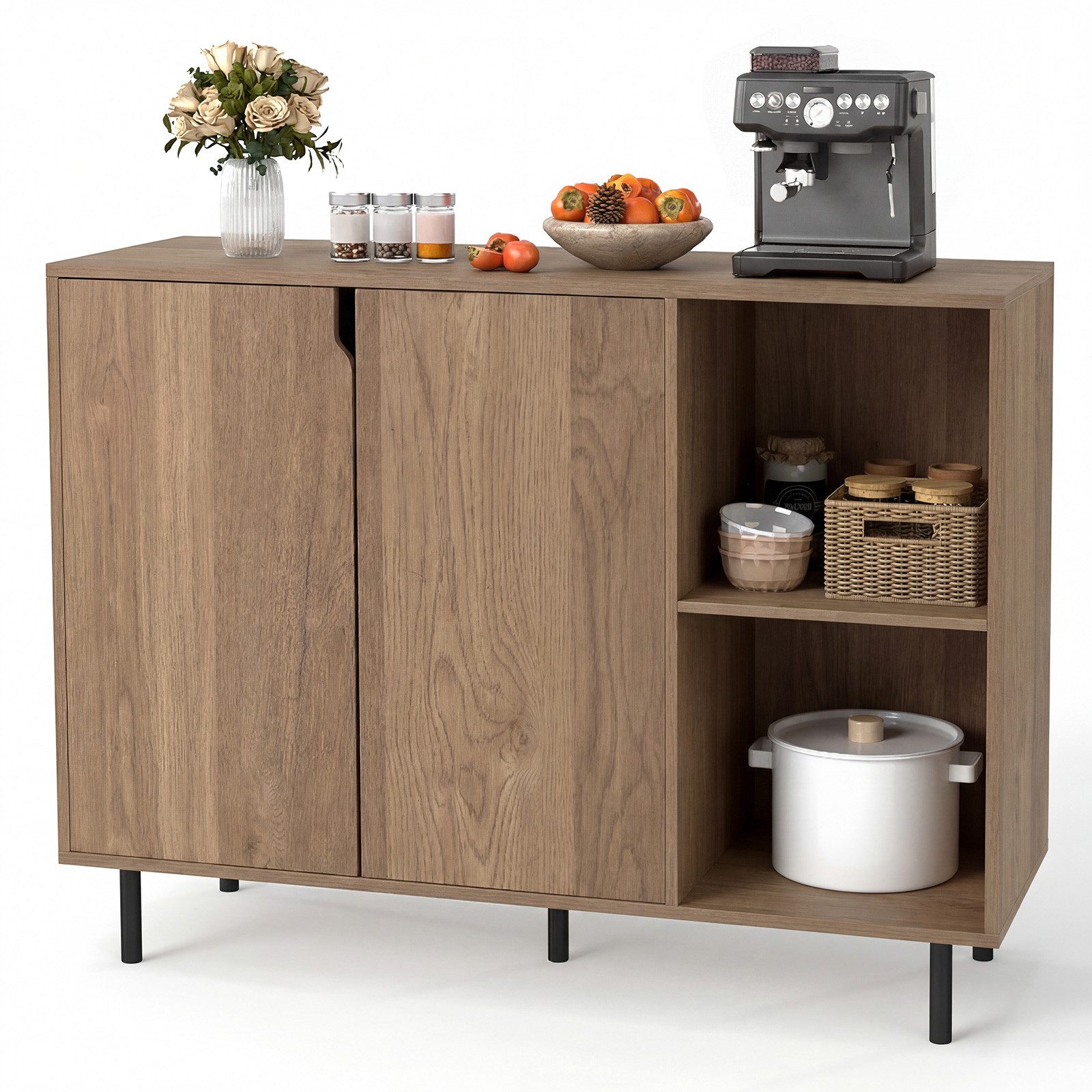 COSTWAY Sideboard Küchenschrank Anrichteschrank, mit verstellbaren Ablagen, 106cm
