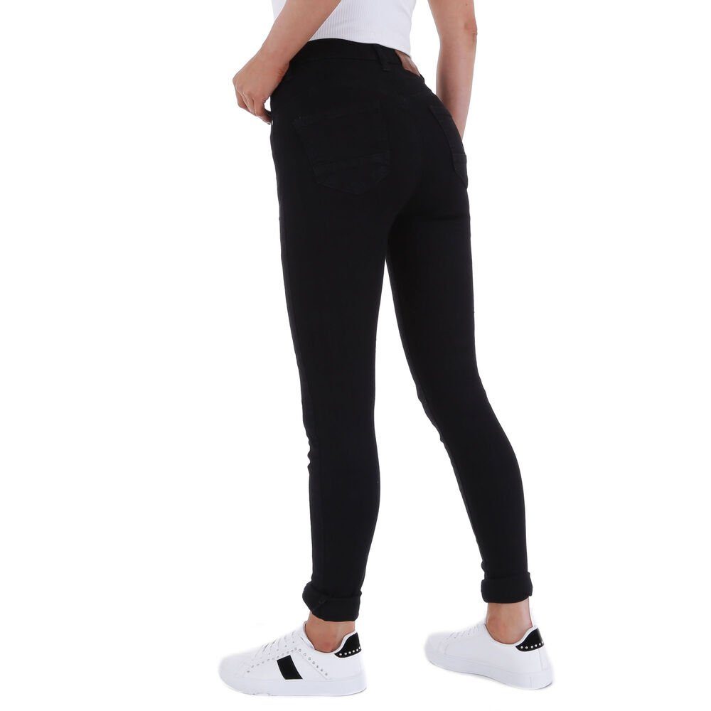 Jeans Skinny-fit-Jeans Skinny Stretch Damen Schwarz Ital-Design in Elegant