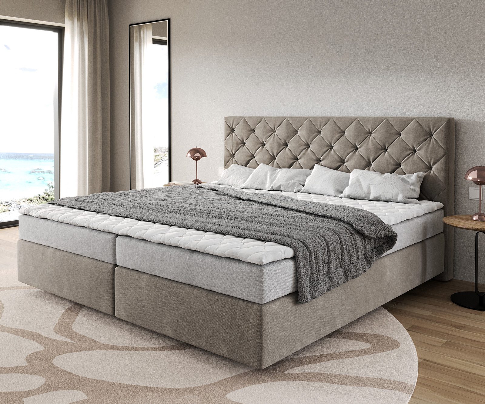 DELIFE Boxspringbett Dream-Great, Mikrofaser, Beige