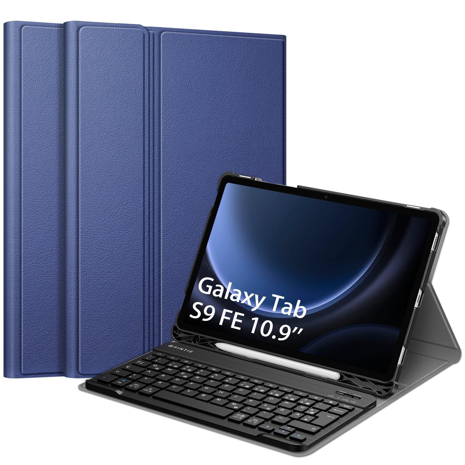 Fintie Tablet-Hülle + Tastatur für Samsung Galaxy Tab S10 Lite/S10 FE/S9 FE 10.9" & S9 11", Keyboard Cover mit Magnetisch Abnehmbarer Deutscher Bluetooth Tastatur