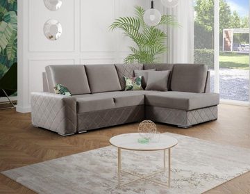 JVmoebel Ecksofa Schlafsofa Samt Bettfunktion Sitz Leder Lounge Wohnlandschaft Ecksofa, Bettfunktion