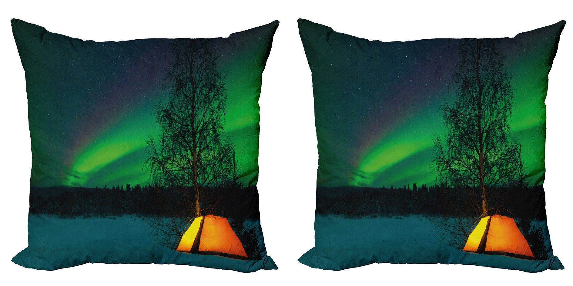 (2 Accent Stück), Camping-Zelt Kissenbezüge Abakuhaus Feld Digitaldruck, Modern Natur Doppelseitiger