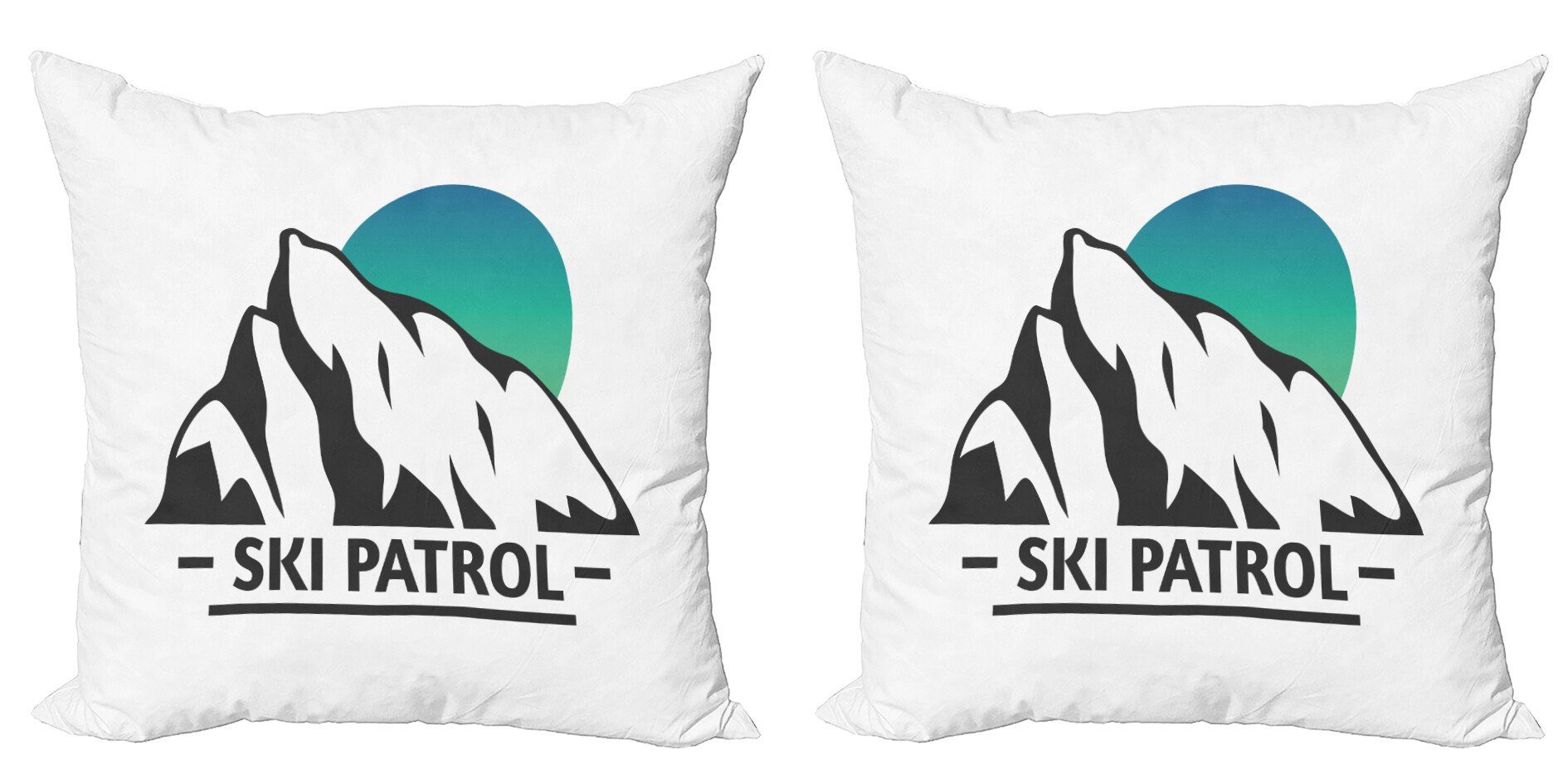 Kissenbezüge Modern Accent Doppelseitiger Digitaldruck, Abakuhaus (2 Stück), Winter Berg Ombre Sonne und Ski
