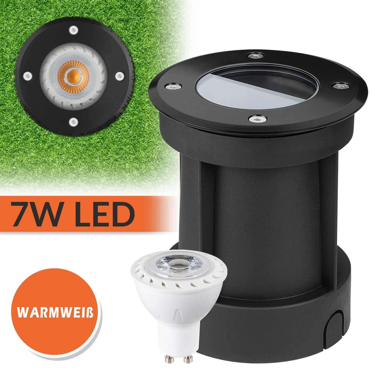LEDANDO LED Einbaustrahler LED Bodeneinbaustrahler Set Schwarz mit LED GU10 Markenstrahler von LE | Strahler