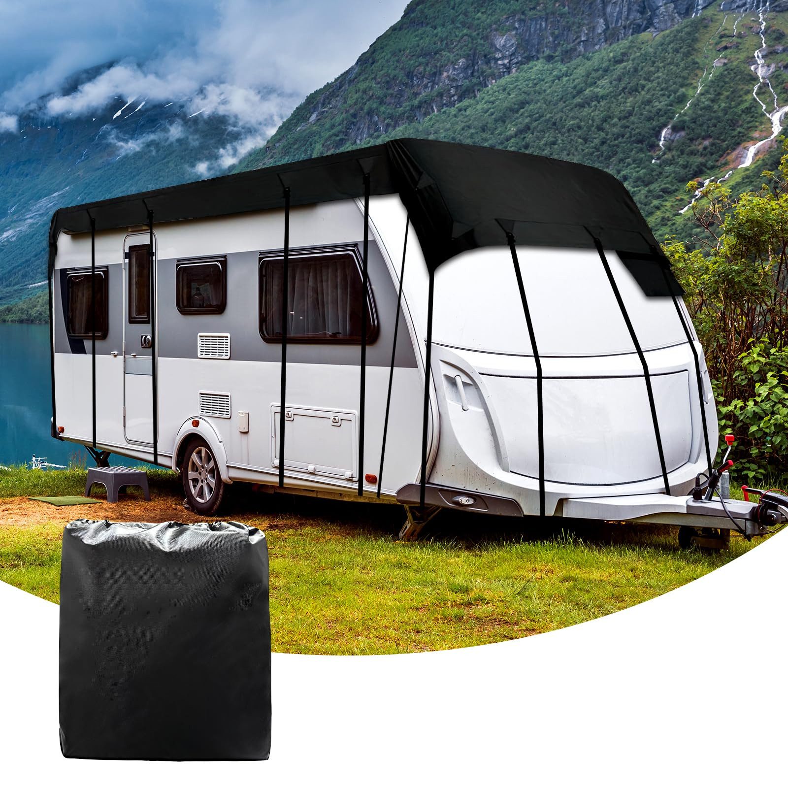BlingBin Wohnmobilschutzhülle Wohnwagen Schutzhülle, 210D Oxford Wohnmobil Dachschutzplane Abdeckung (1er Set, 1-St., 7,5x3m), UV-beständig und wasserabweisend, für Wohnwagen und Wohnmobile