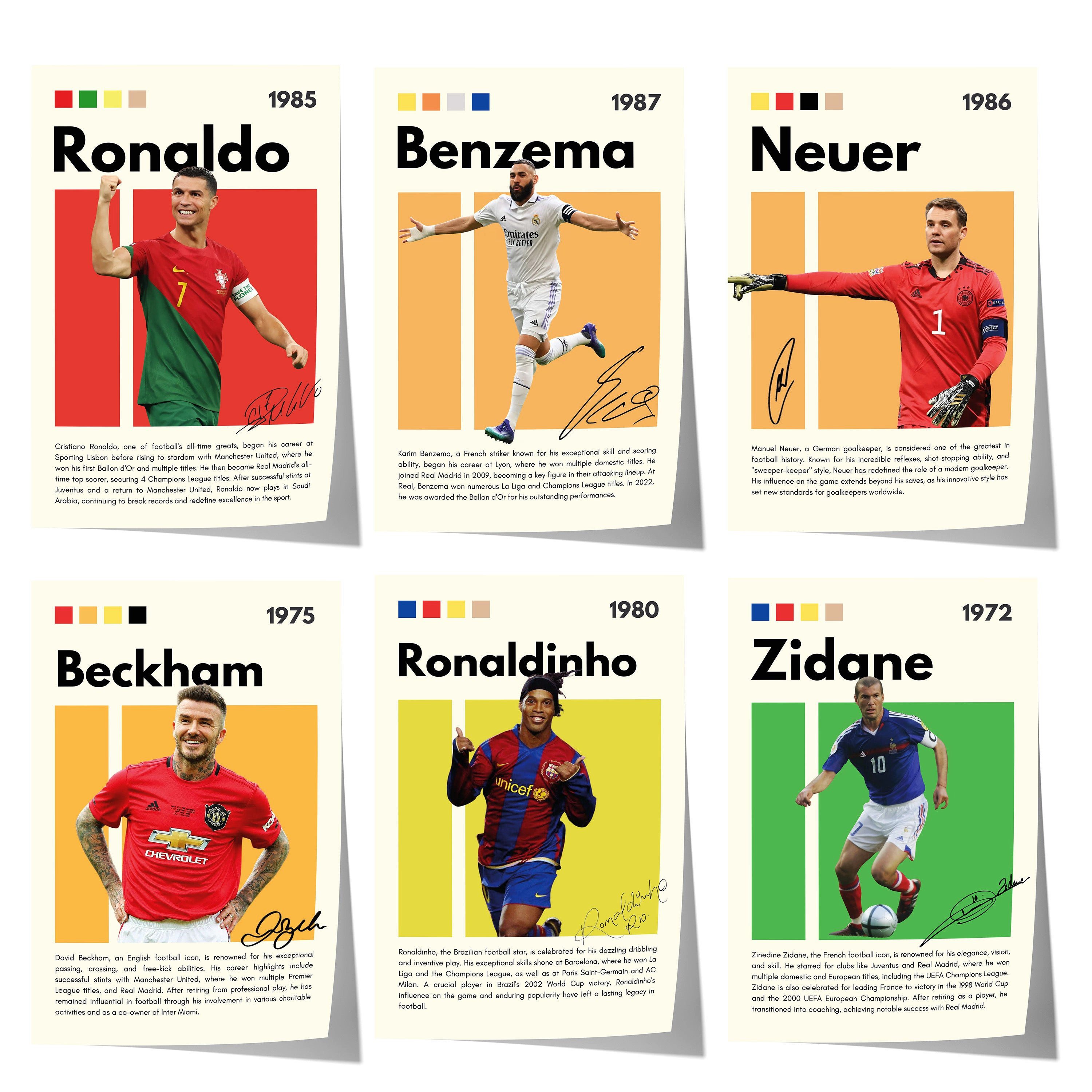 JUSTGOODMOOD Poster Fußball Legenden Ronaldo Benzema Neuer Beckham Ronaldinho Zidane Sport, B (1 St)
