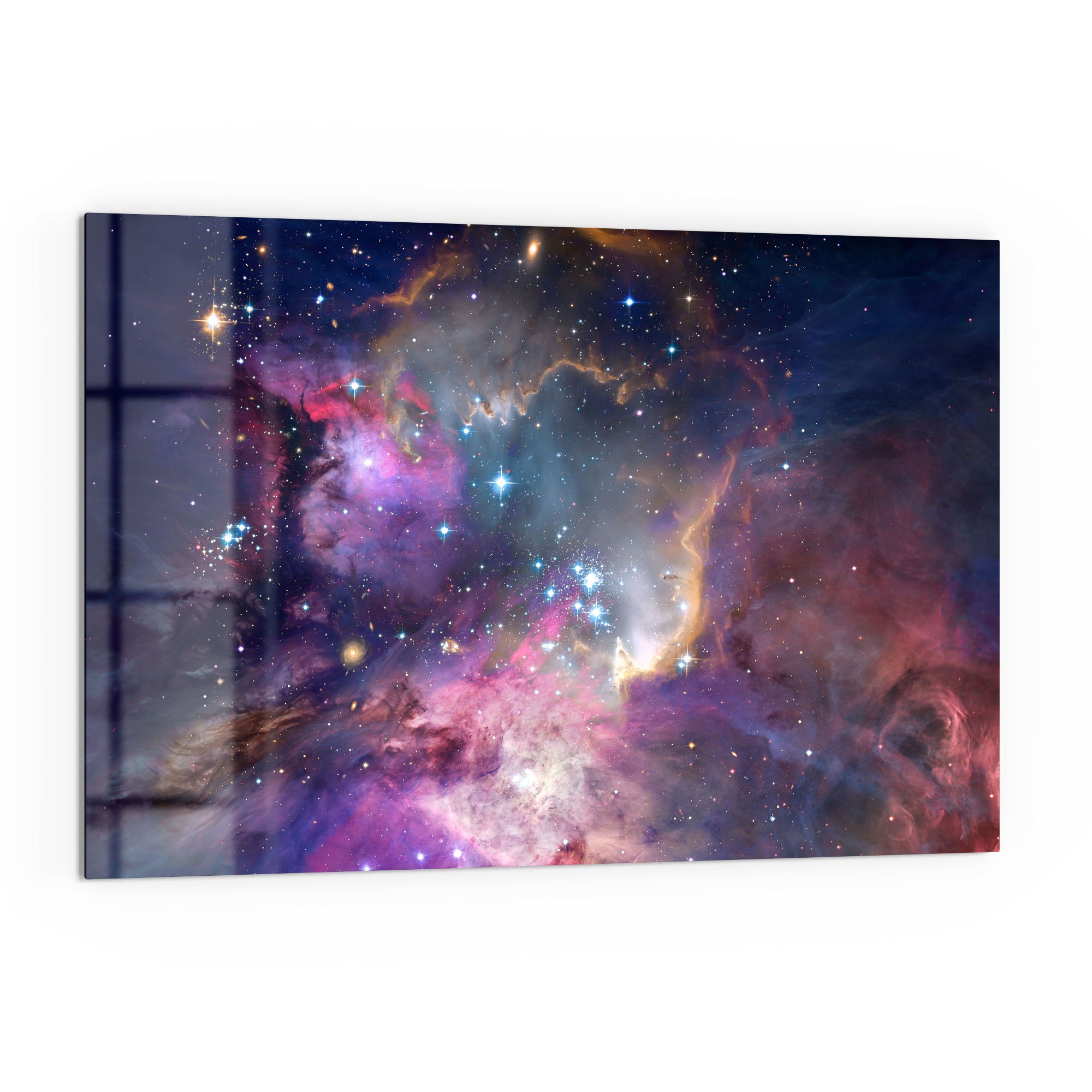 DEQORI Küchenrückwand 'Farbenfrohe Galaxie', Glas Spritzschutz Badrückwand Herdblende