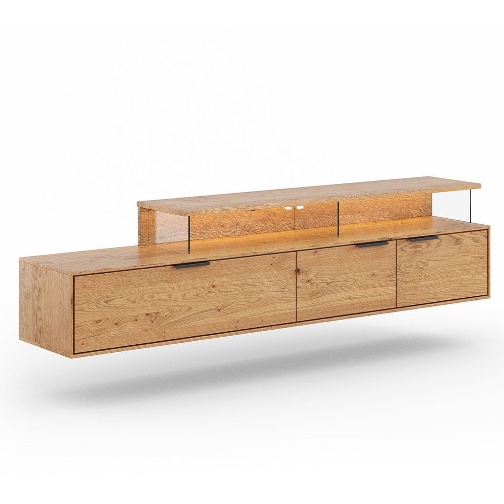 Feldmann-Wohnen Lowboard Tirano (3-türig, mit offnen Fächern, 1 St., Massivholz, geölte Oberfläche), 200x39x52cm 3-türig Eiche Natur