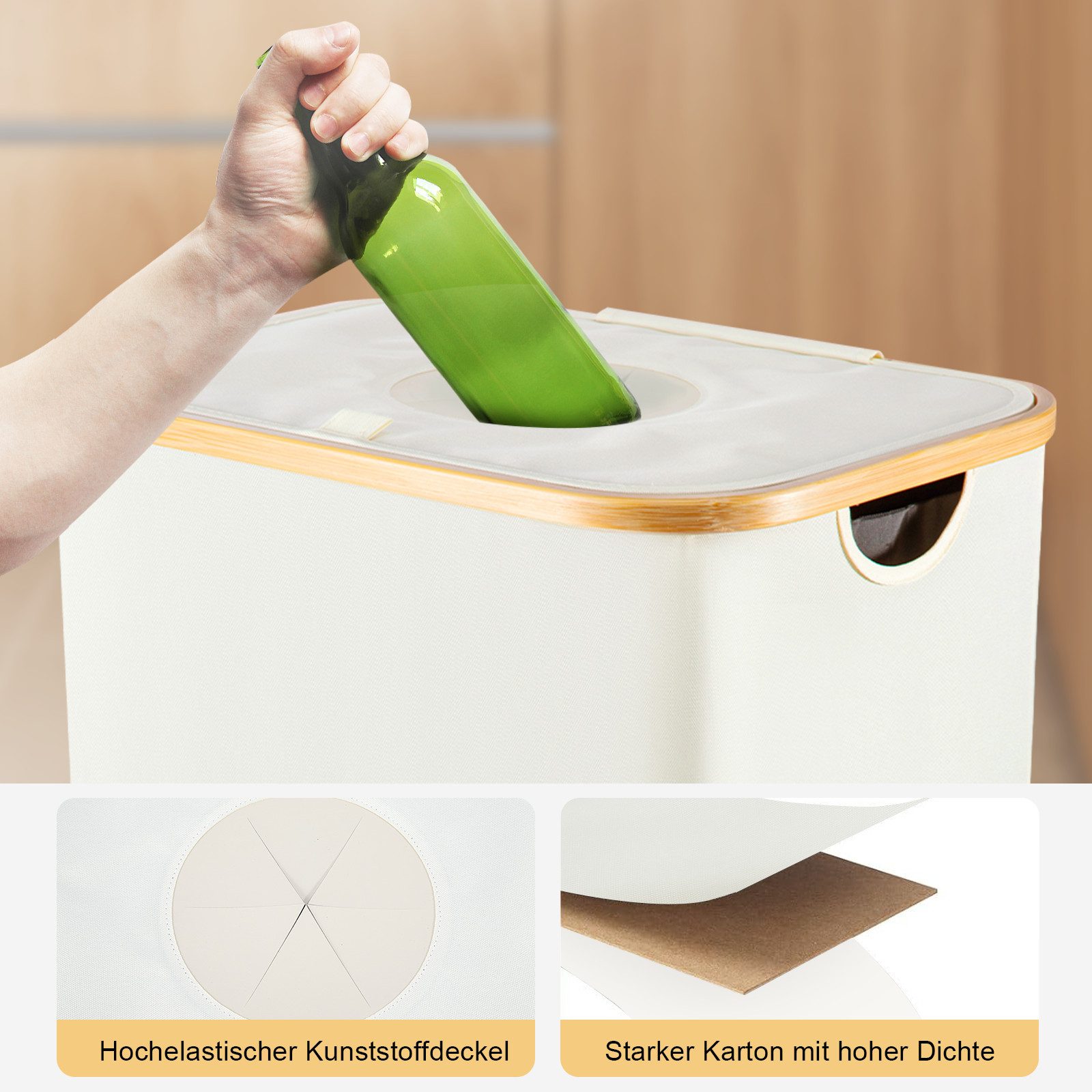 Youyijia Kehrgutsammelbehälter 100L Pfandflaschen Behälter Mit Deckel & 2 Abnehmbaren Tragetaschen – Bild 5 von 5