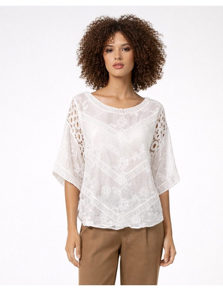 ITALY VIBES Tunika - Poncho - Tunikabluse - Häkelbluse im boho Stil für Damen ONE SIZE / passend für Größe S - XL