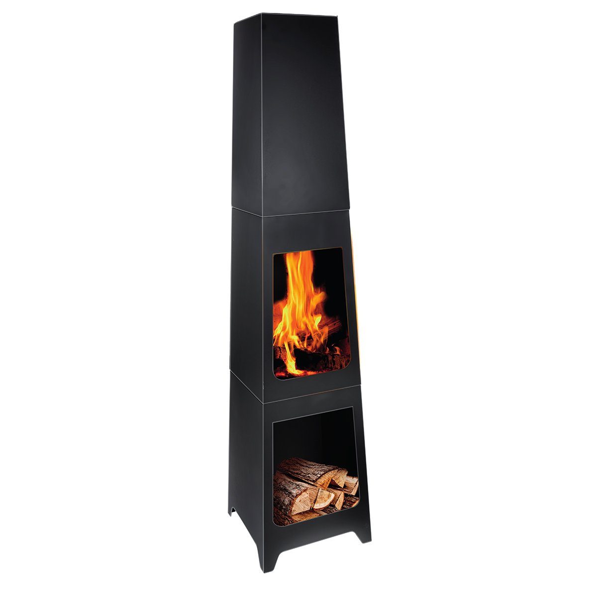 colourliving Echtfeuer-Dekokamin Gartenkamin mit schornstein Kamin für Garten Terrassenkamin aus Metall, Outdoorkamin mit Schornstein und Kaminholzfach