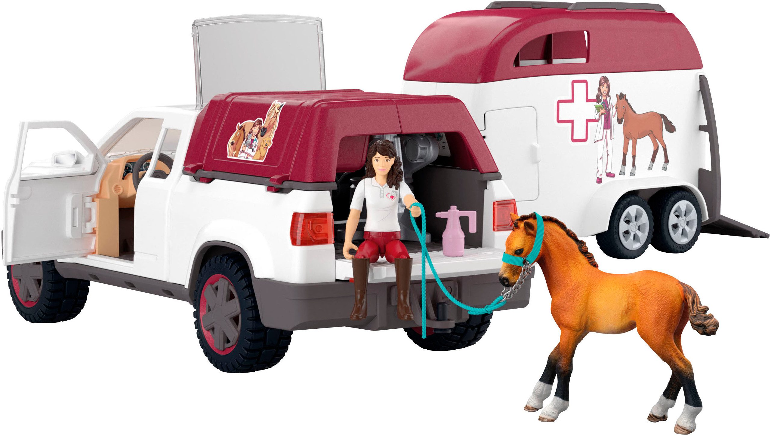 Schleich® Spielzeug-Auto HORSE CLUB, Mobile Tierärztin mit Anhänger (42704), Made in Europe