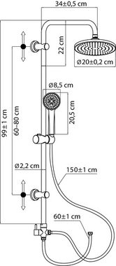 Calmwaters Duschsystem, Höhe 99 cm, 3 Strahlart(en), Duschsystem, Regenstrahl, Anti-Kalk, 20DP6204